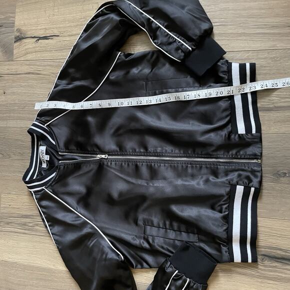 WD NY Satin Bomber Style Jacket Size Large Black White Trim Y2K - Picture 6 of 8